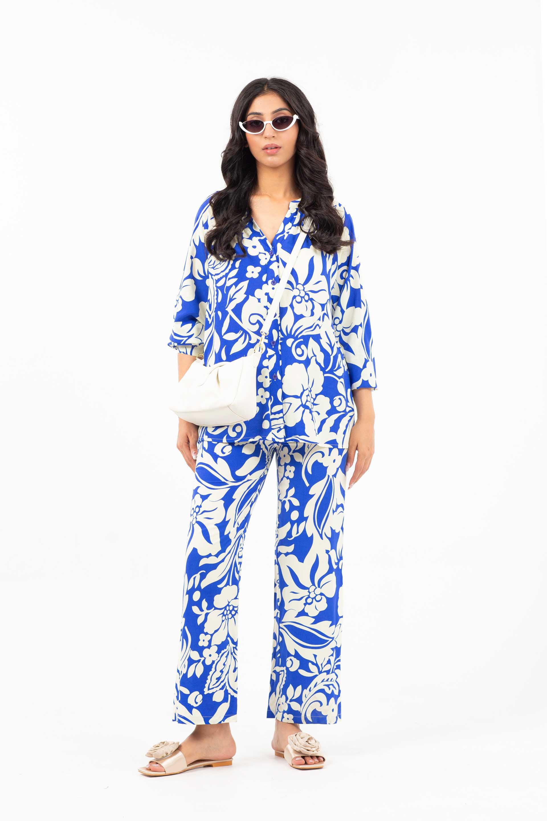 Printed Co-ord White/Blue