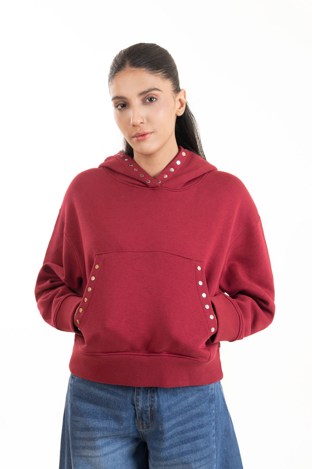Studded Cropped Hoodie