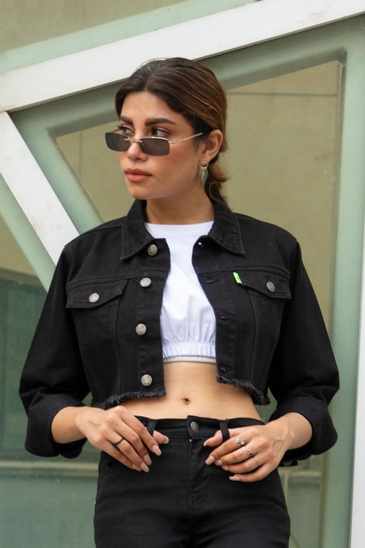 Cropped Denim Jacket Black