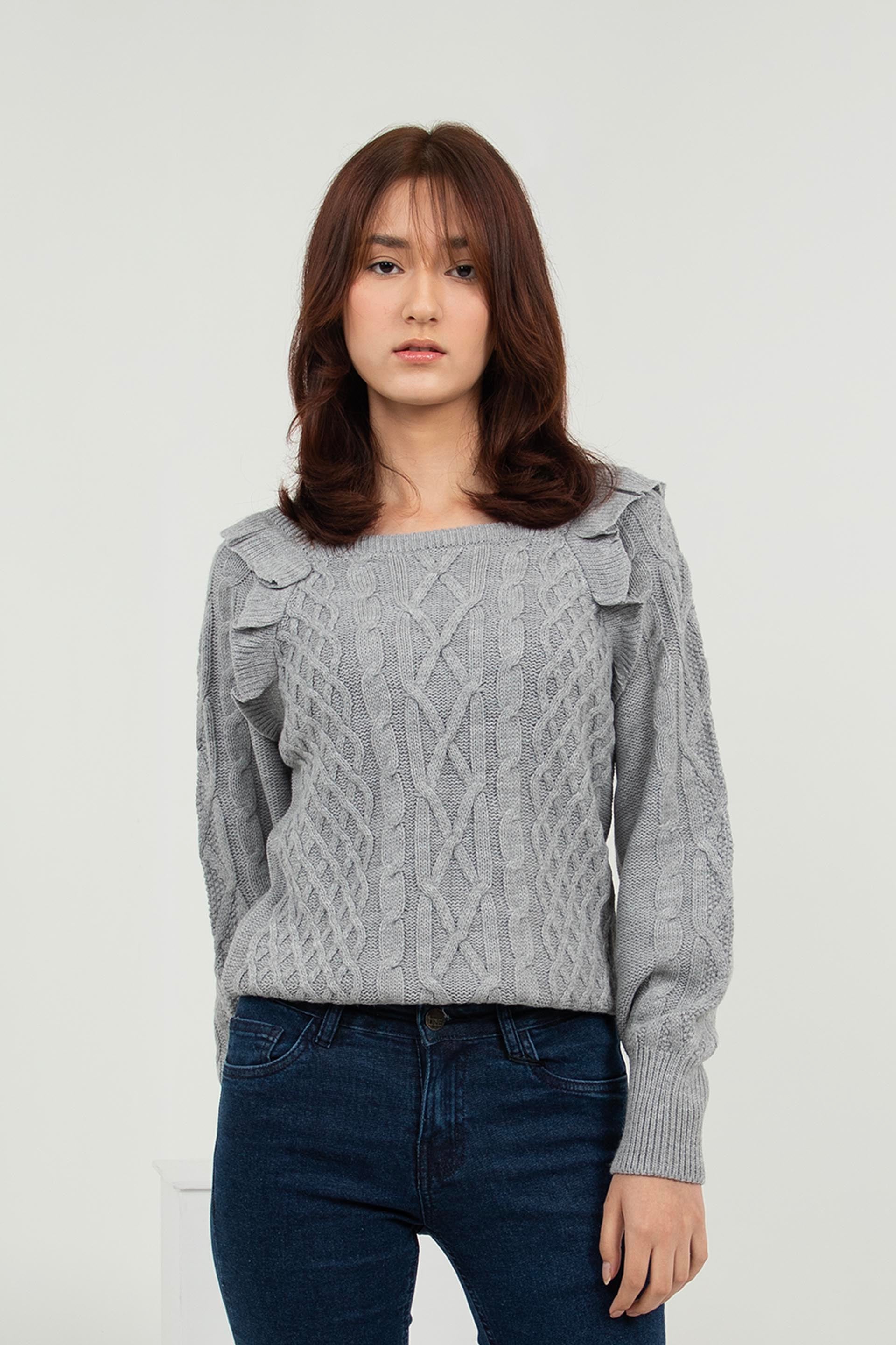 Ruffled Sweater Grey