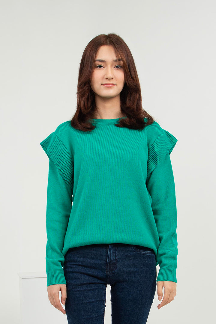 Ruffled Sweater Green