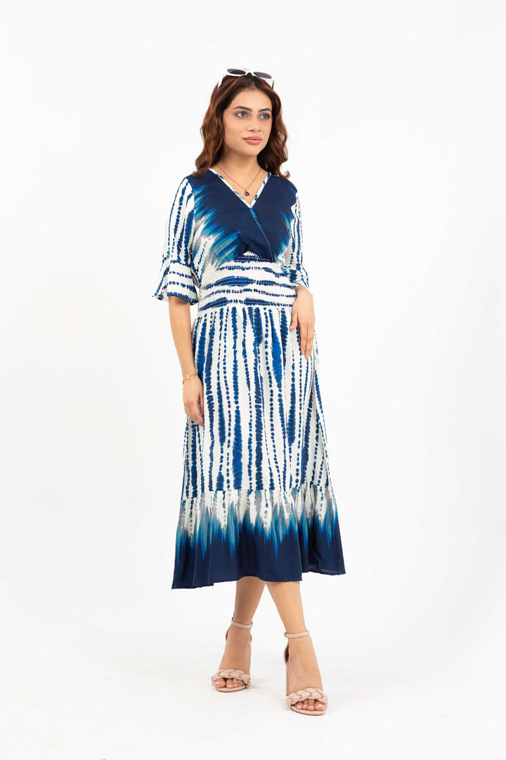 Smocking Dress White/Blue