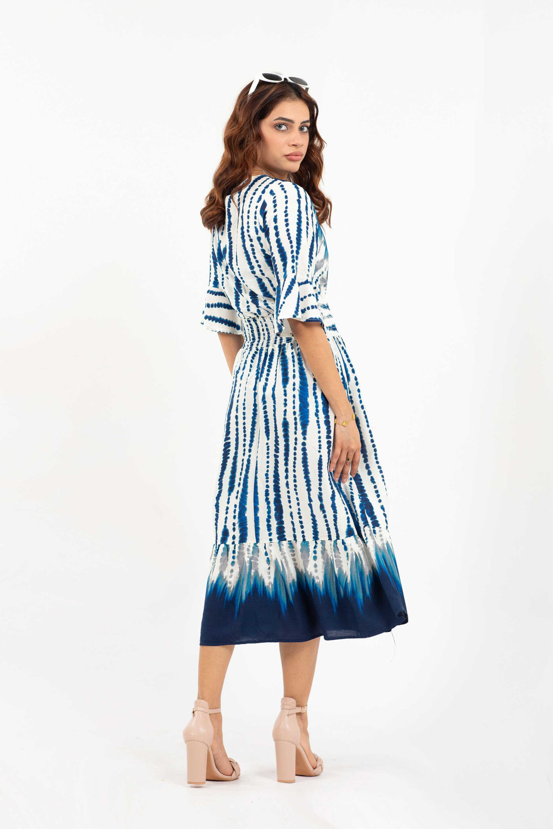 Smocking Dress White/Blue