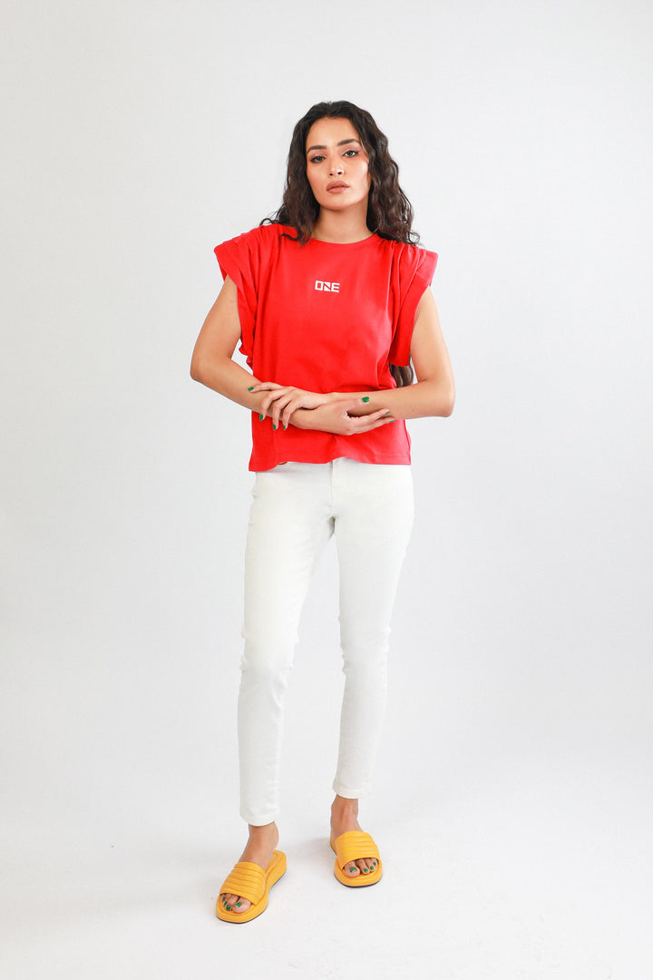 Shoulder-Pad Top Crimson Red