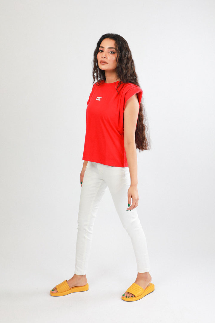 Shoulder-Pad Top Crimson Red