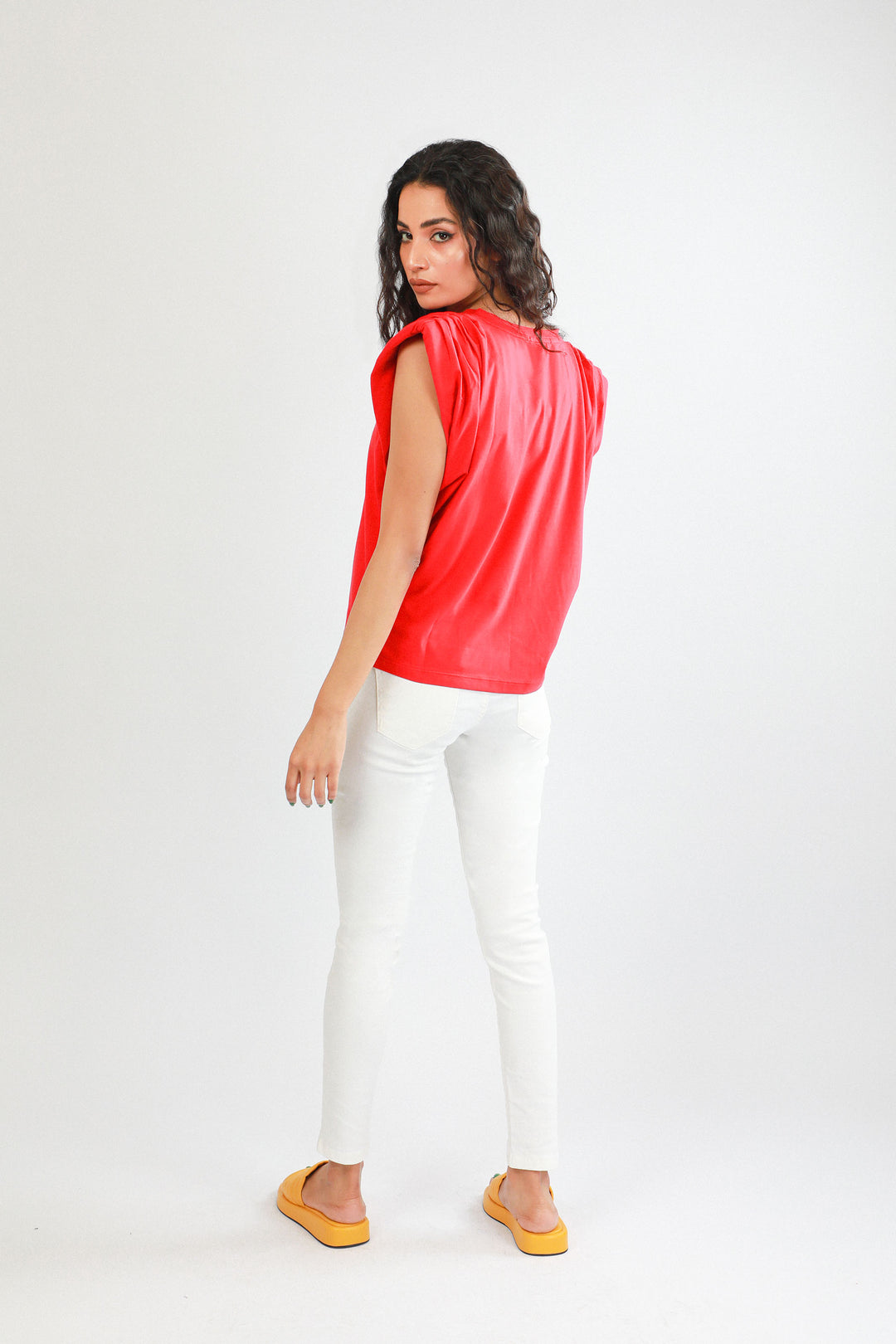 Shoulder-Pad Top Crimson Red