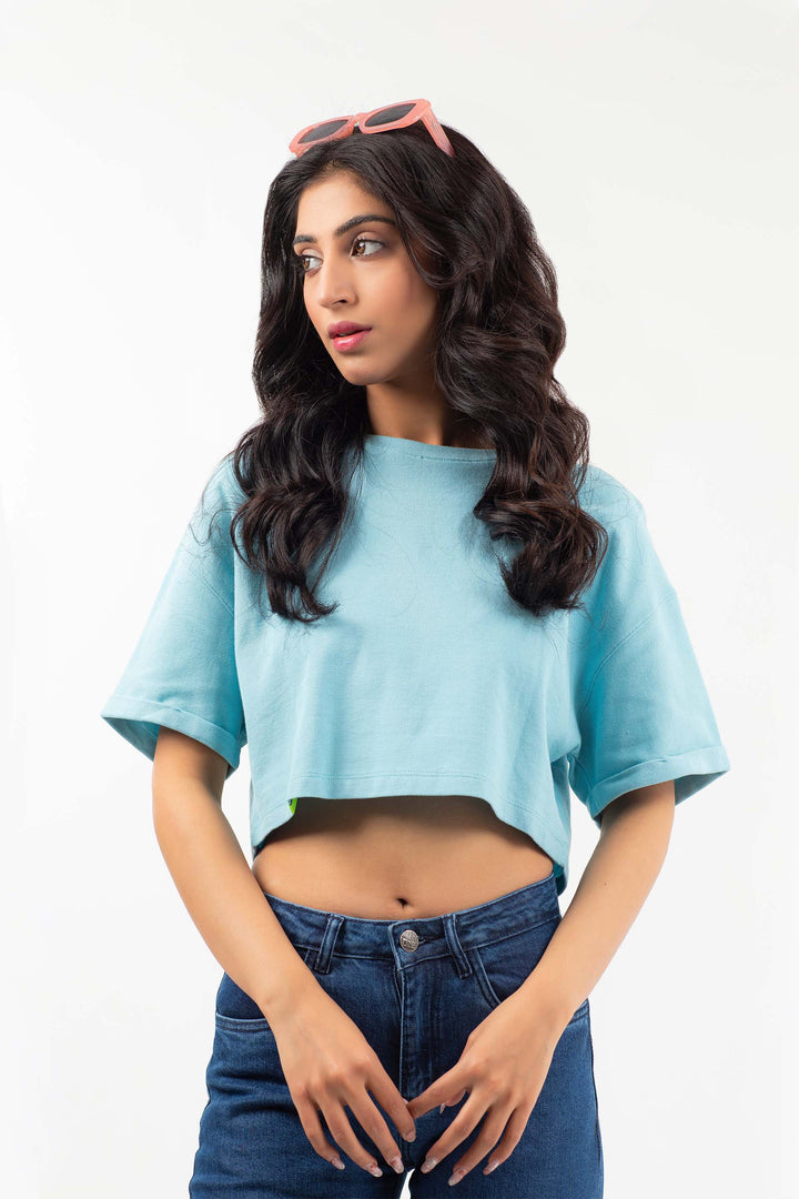 Textured Crop Tee Blue