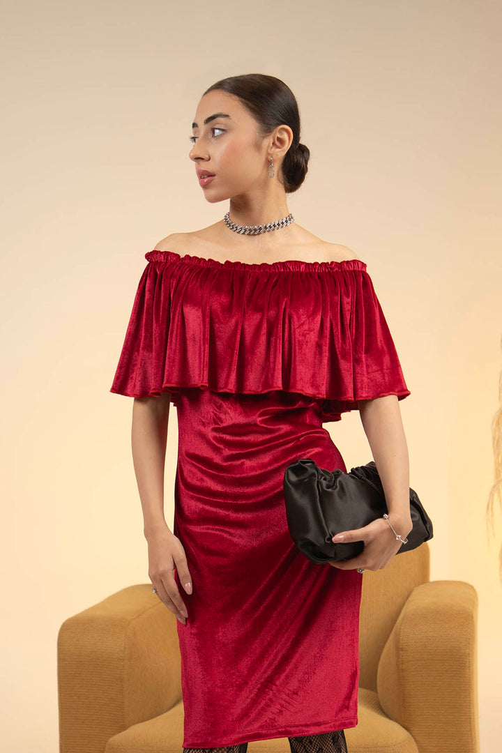 Offshoulder Dress Maroon