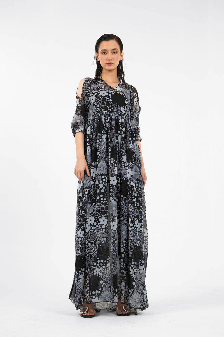 Sheer Floral Dress Black