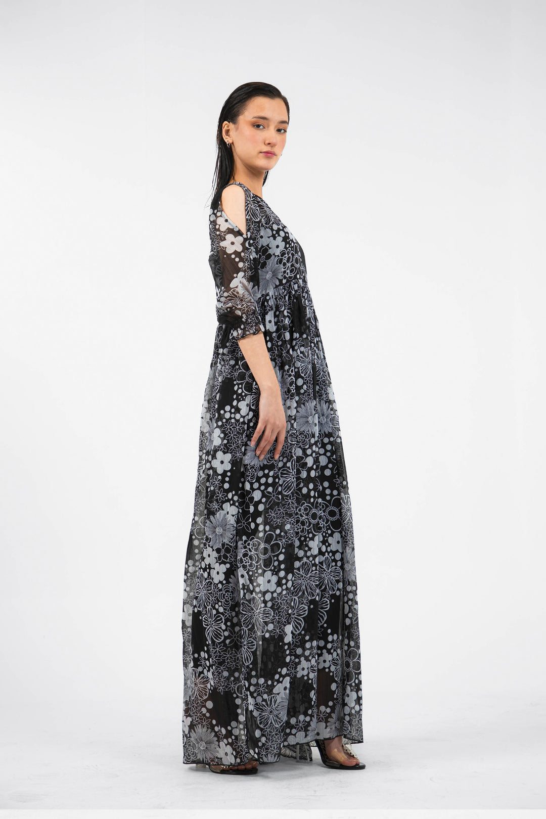 Sheer Floral Dress Black