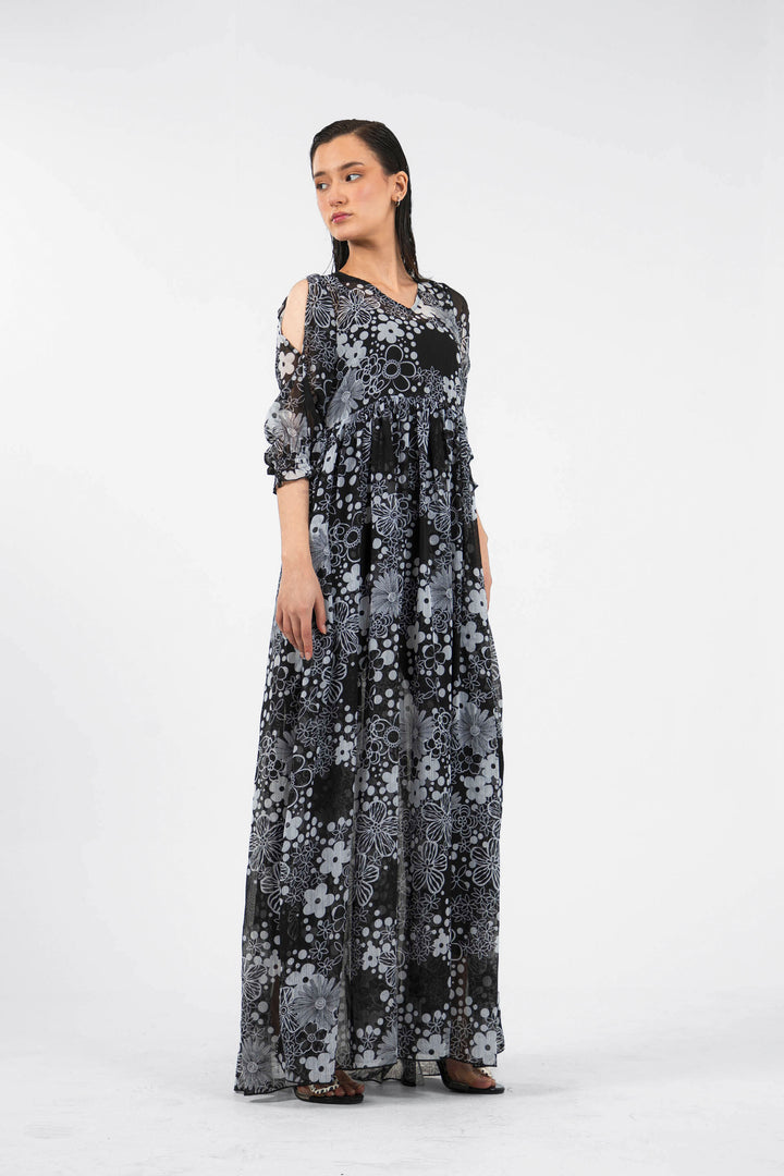 Sheer Floral Dress Black