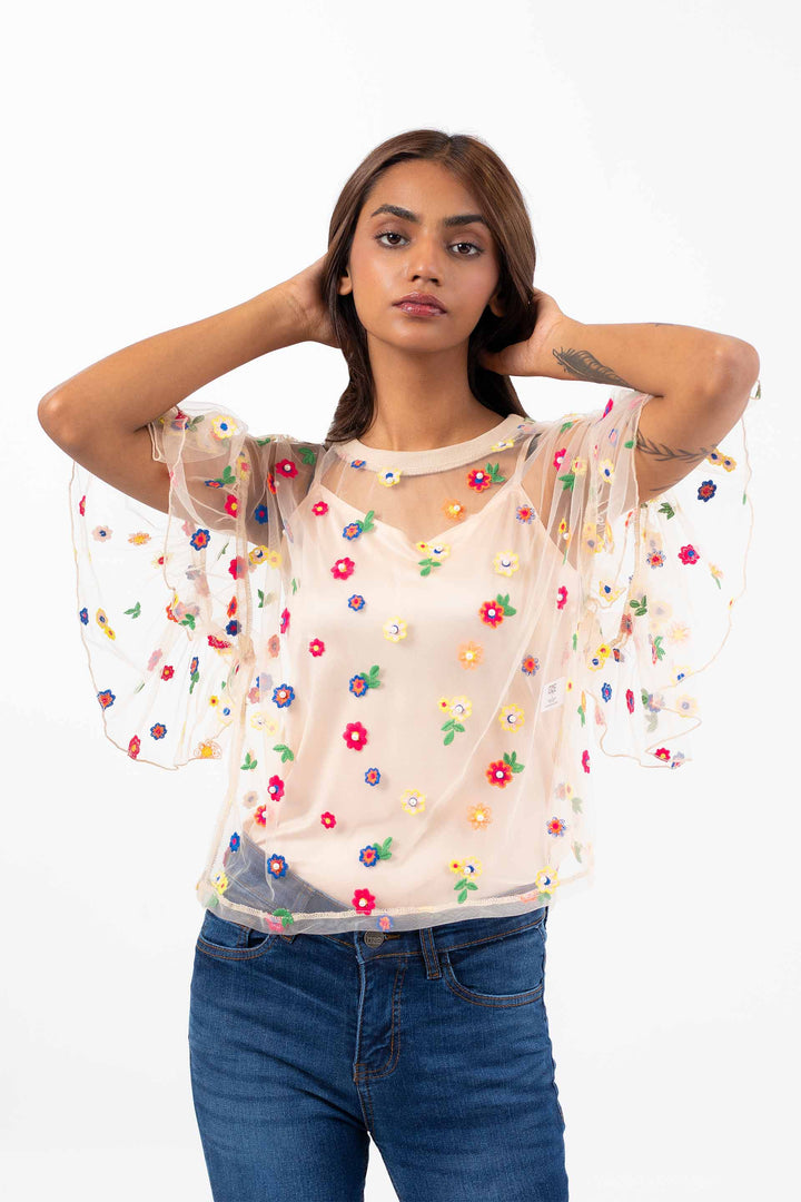 Embroidered Sheer Top