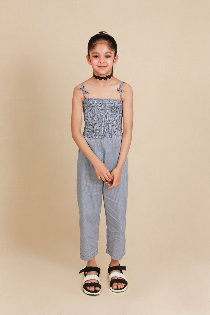 Smocking Jumpsuit Blue/White