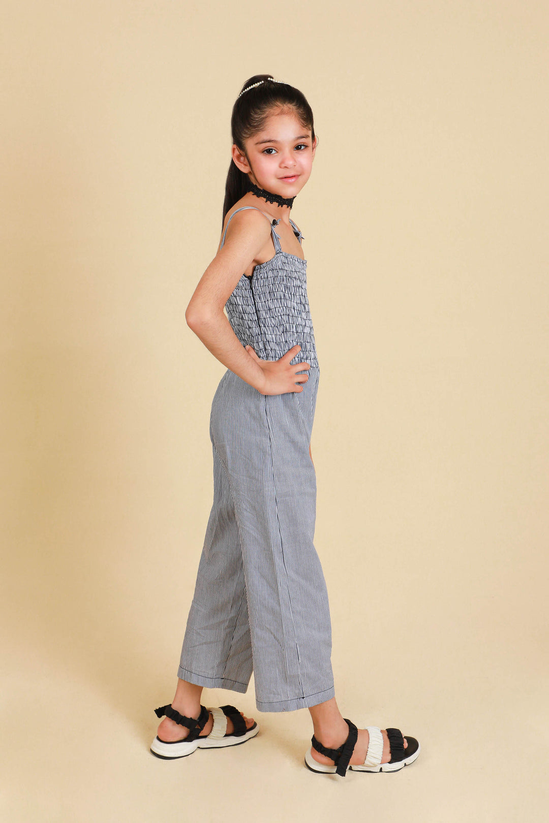 Smocking Jumpsuit Blue/White