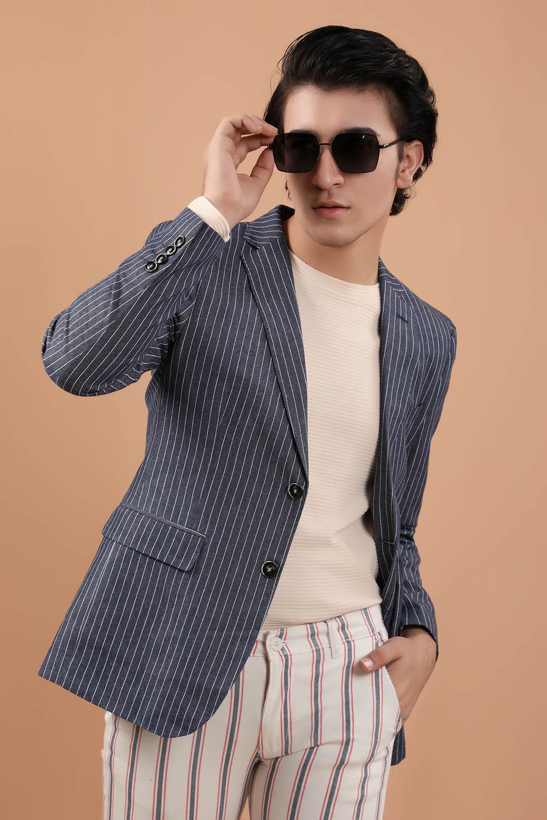 Stripped Blazer Blue (7278543798423)