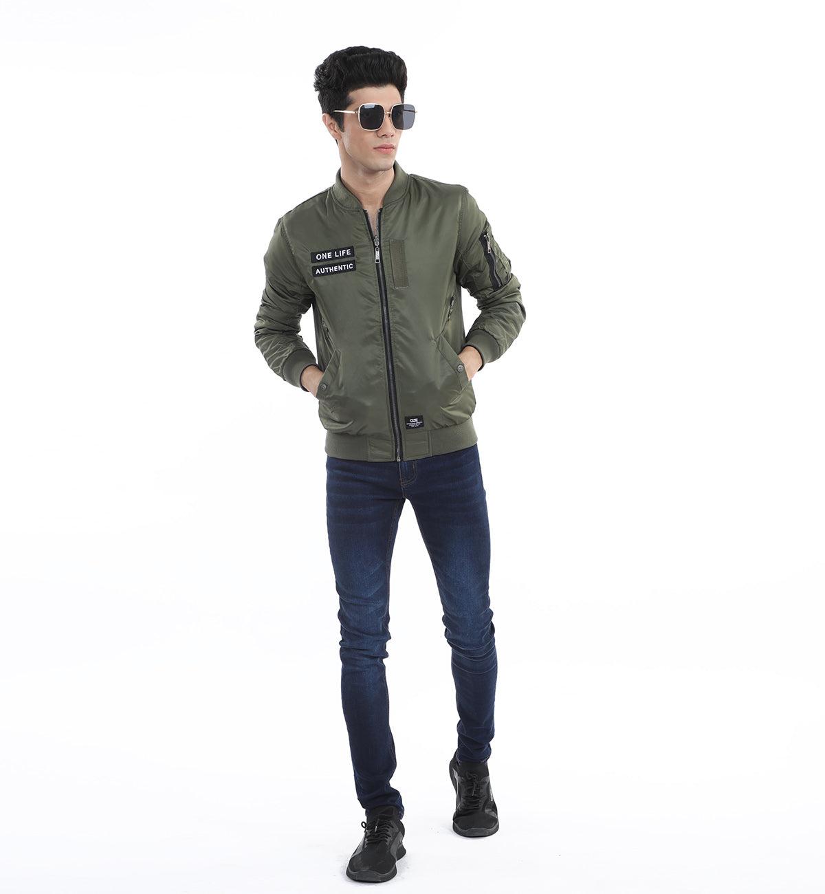 army jacket with jeans