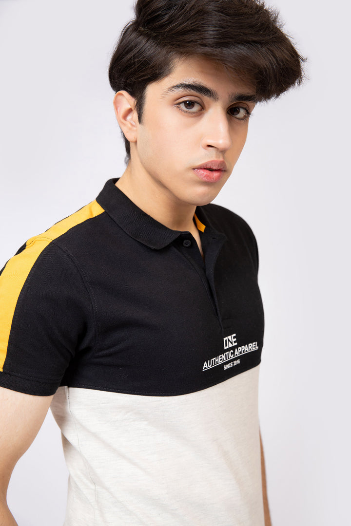 Paneled Polo Black/Grey