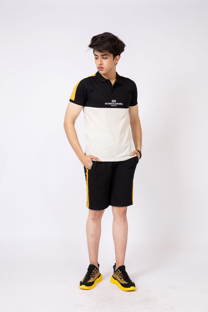 Paneled Polo Black/Grey