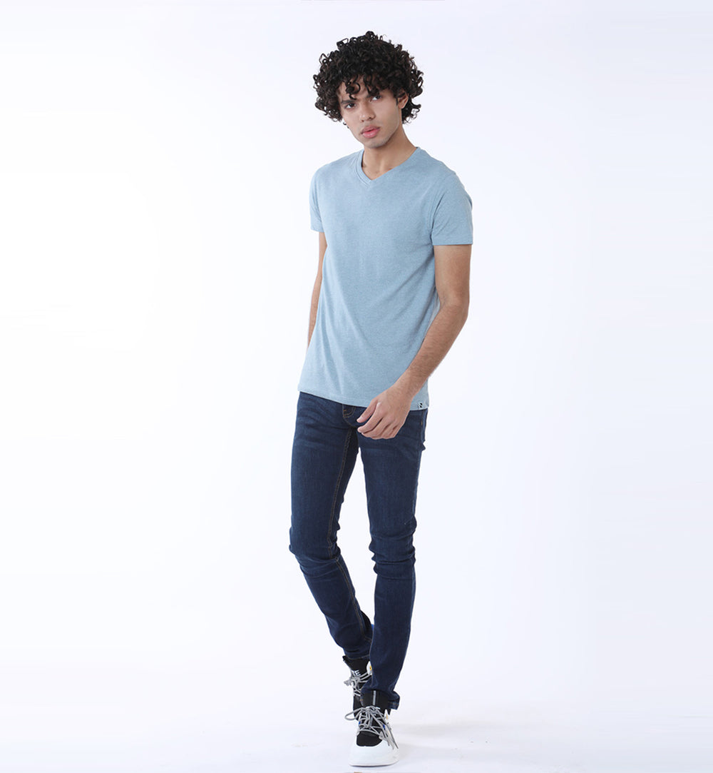 Textured V-Neck Blue (7432448180375)