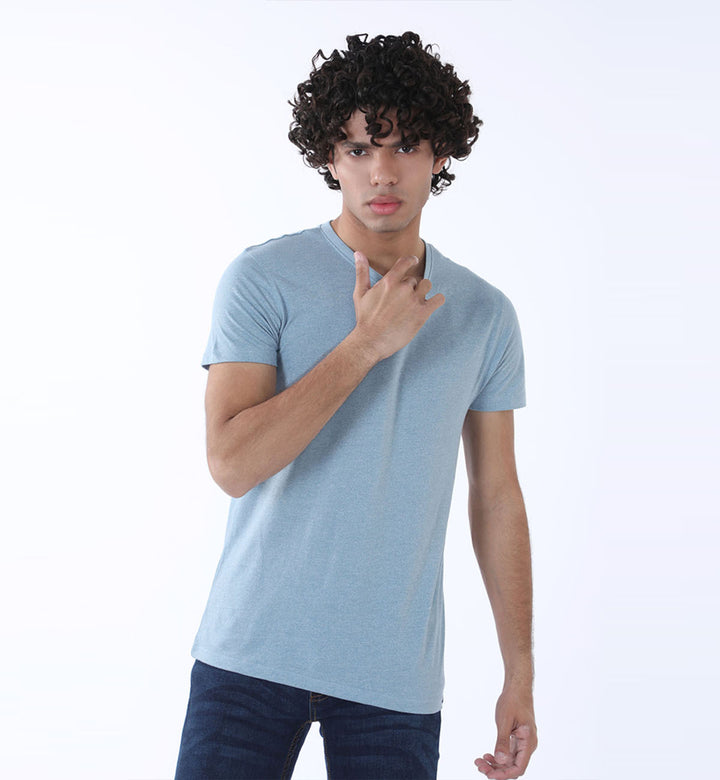 Textured V-Neck Blue (7432448180375)