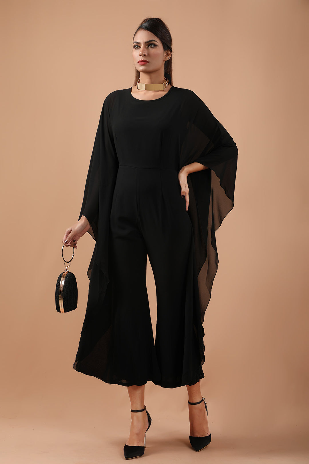 Draped Jumpsuit Black (7328783925399)