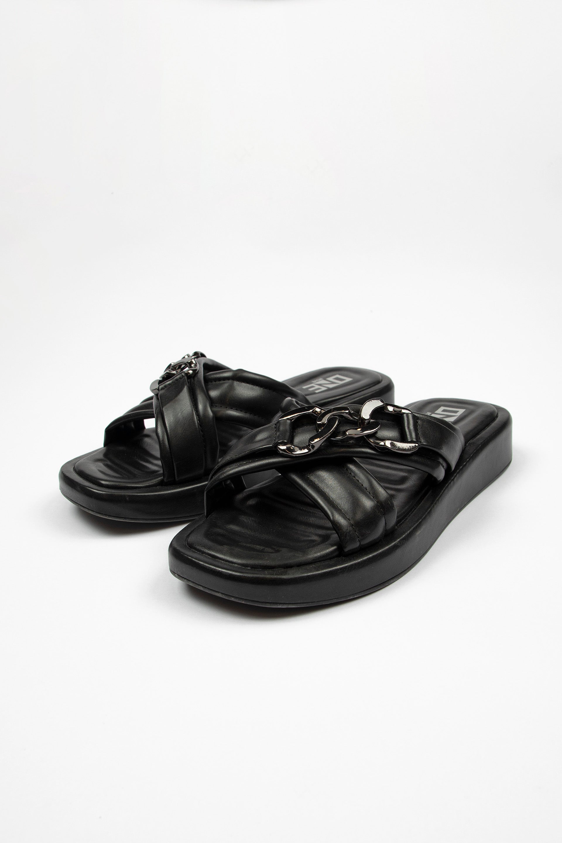 Chain Slip ons Black