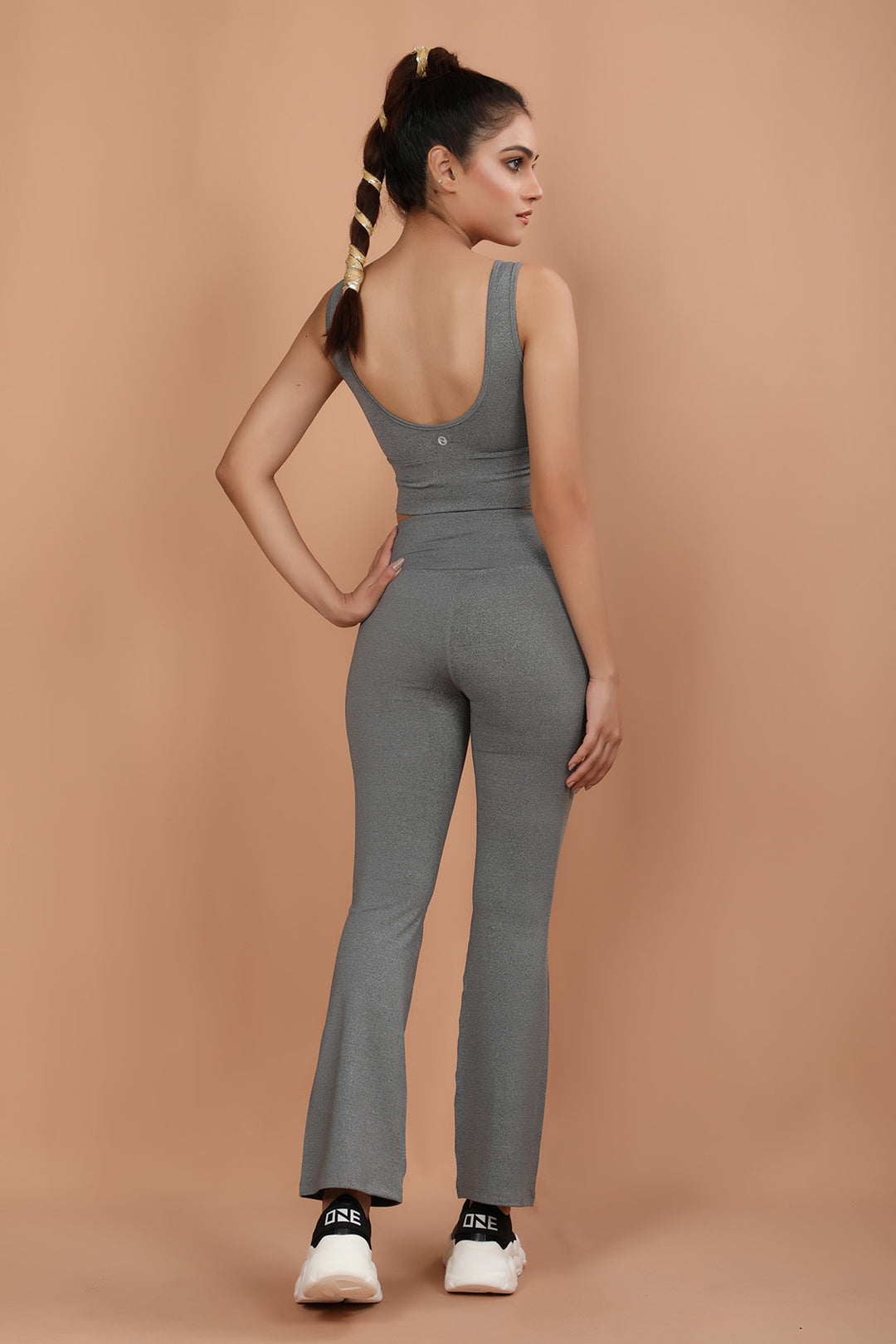 Gym Bralet Flared Pants Grey (7335235846295)