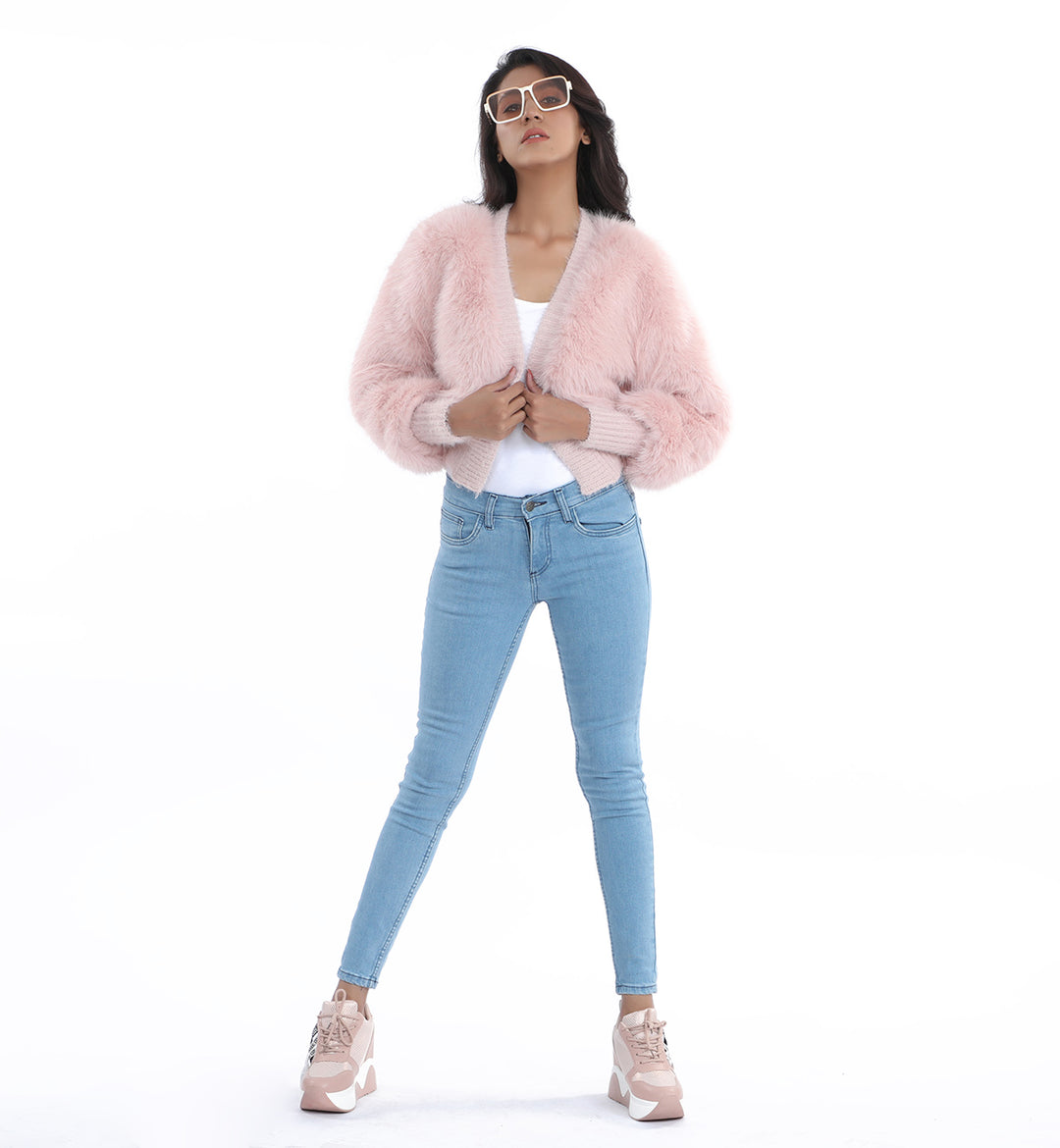 Faux Fur Cardigan Pink