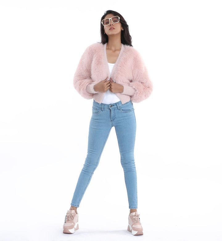 Faux Fur Cardigan Pink