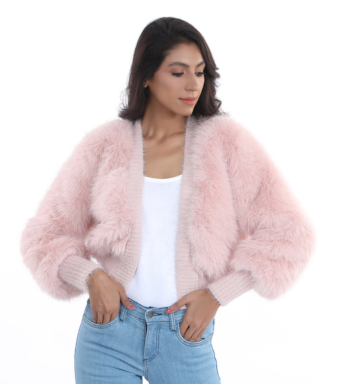 Faux Fur Cardigan Pink
