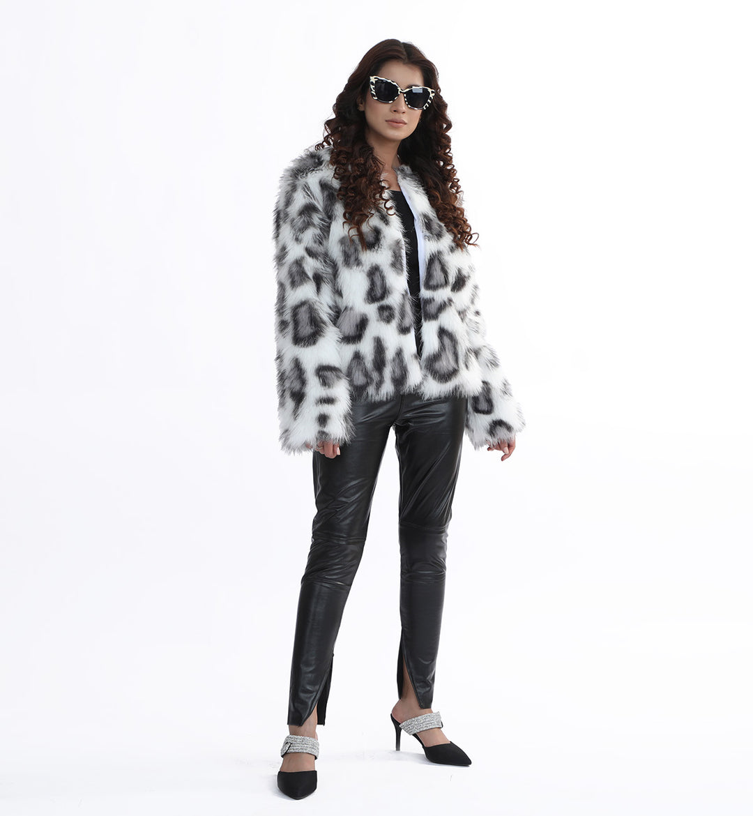 Faux Fur Coat White/Black