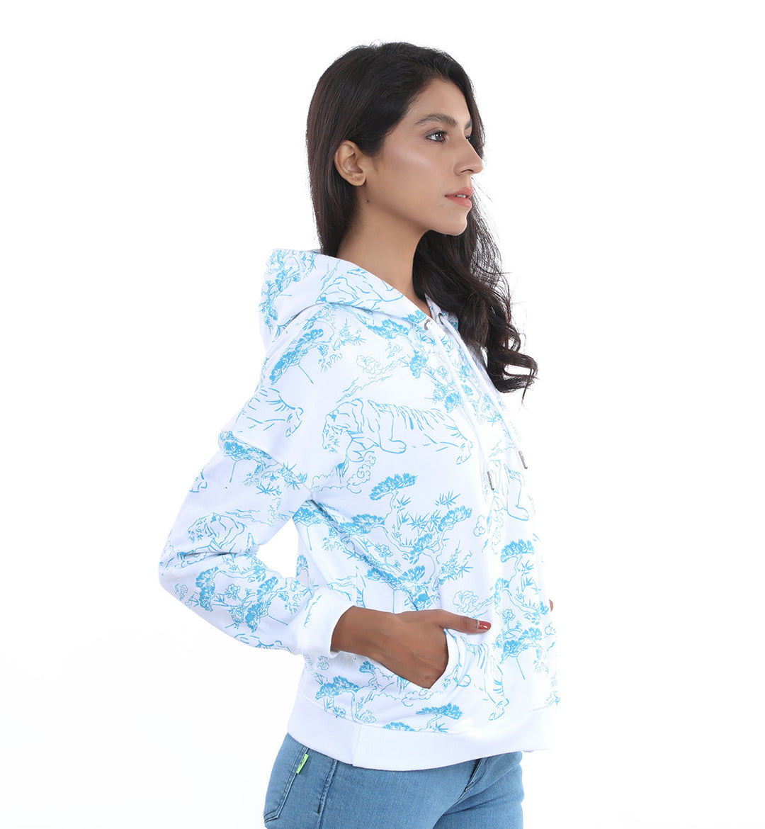 Printed Hoodie White/Blue