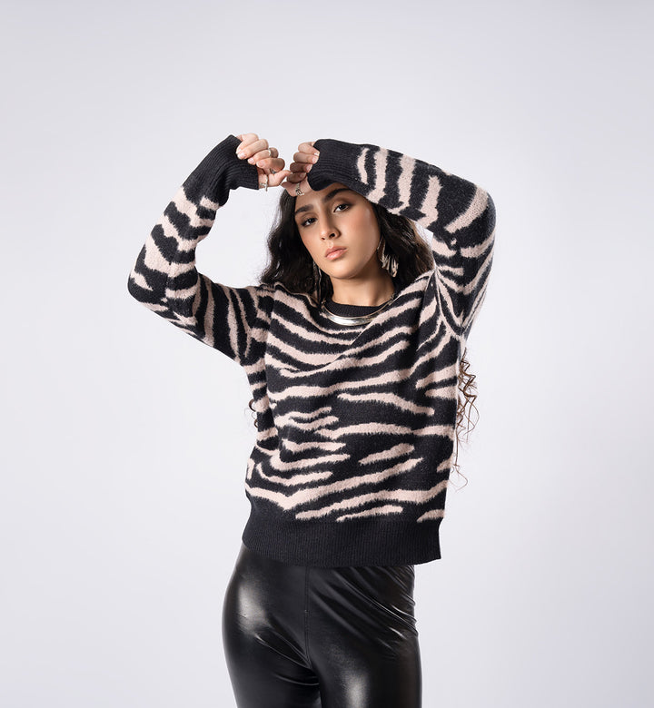 Zebra Sweater Black/Pink