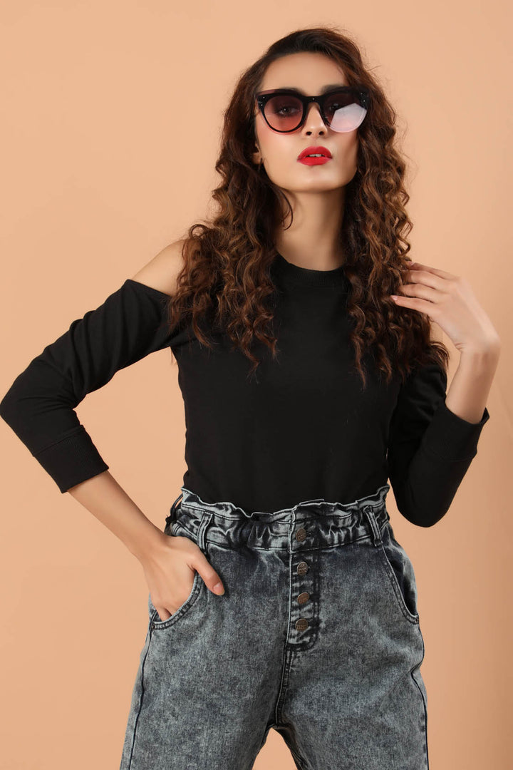 Cold Shoulder Sweatshirt Black (7221969223831)