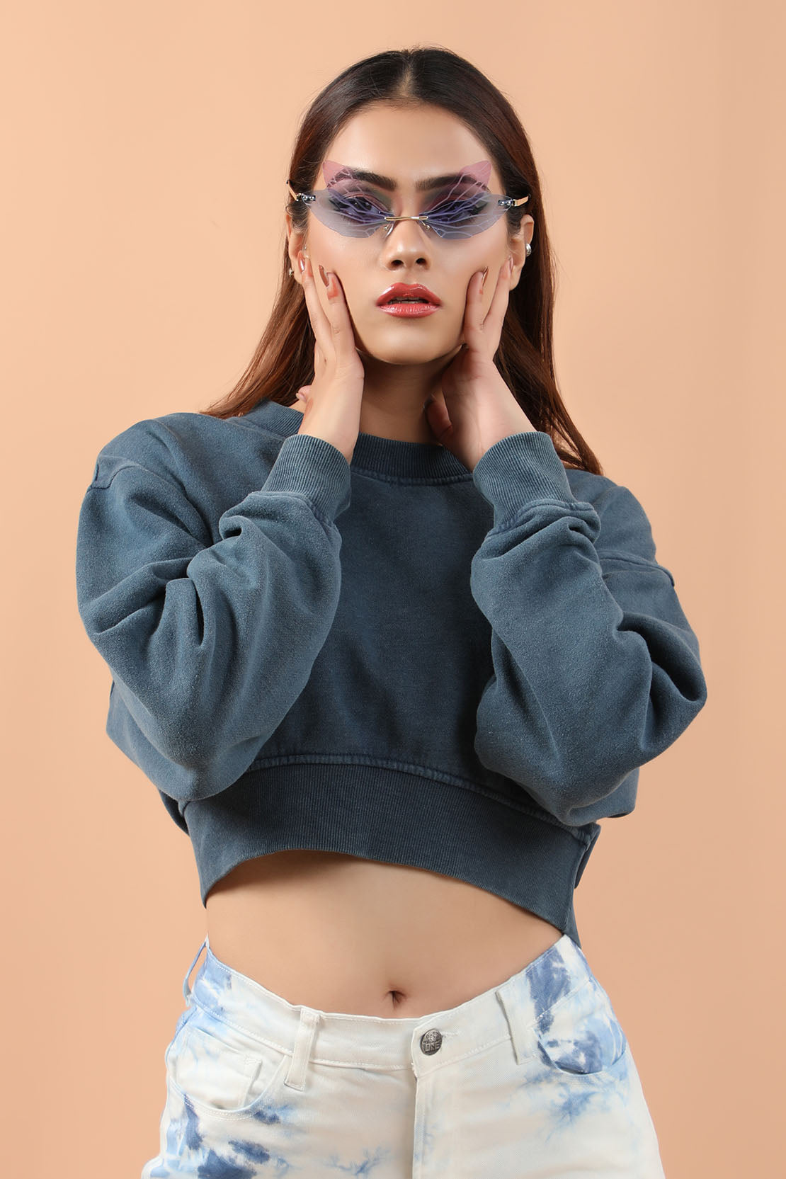 Cropped Sweat Shirt Blue (7209414951063)
