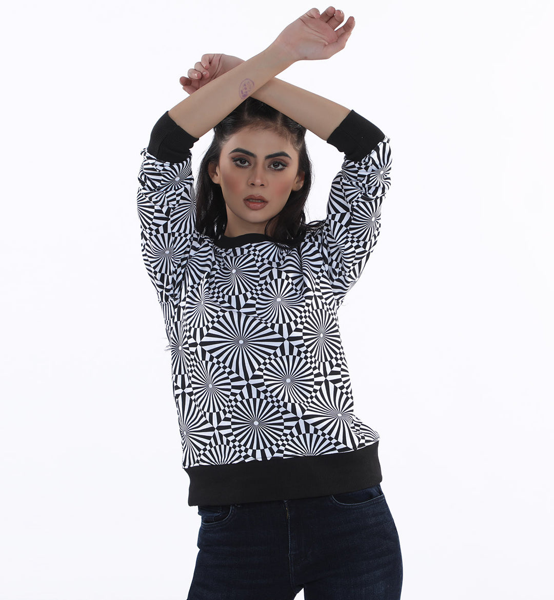 Op Art Sweatshirt Blue/White