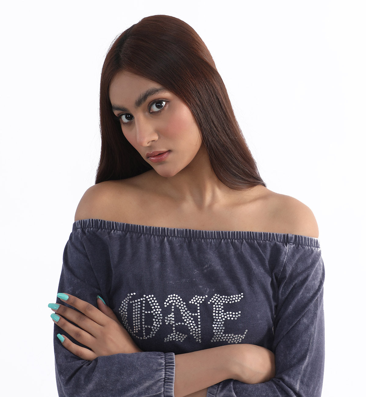 Off-shoulder Top Dark Indigo