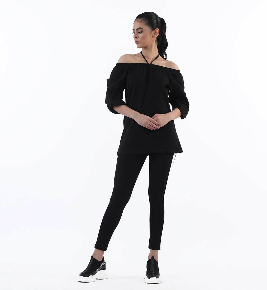 Off shoulder Halter Black