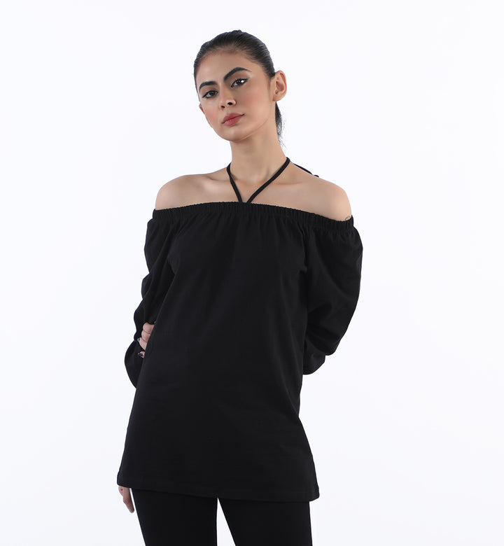 Off shoulder Halter Black