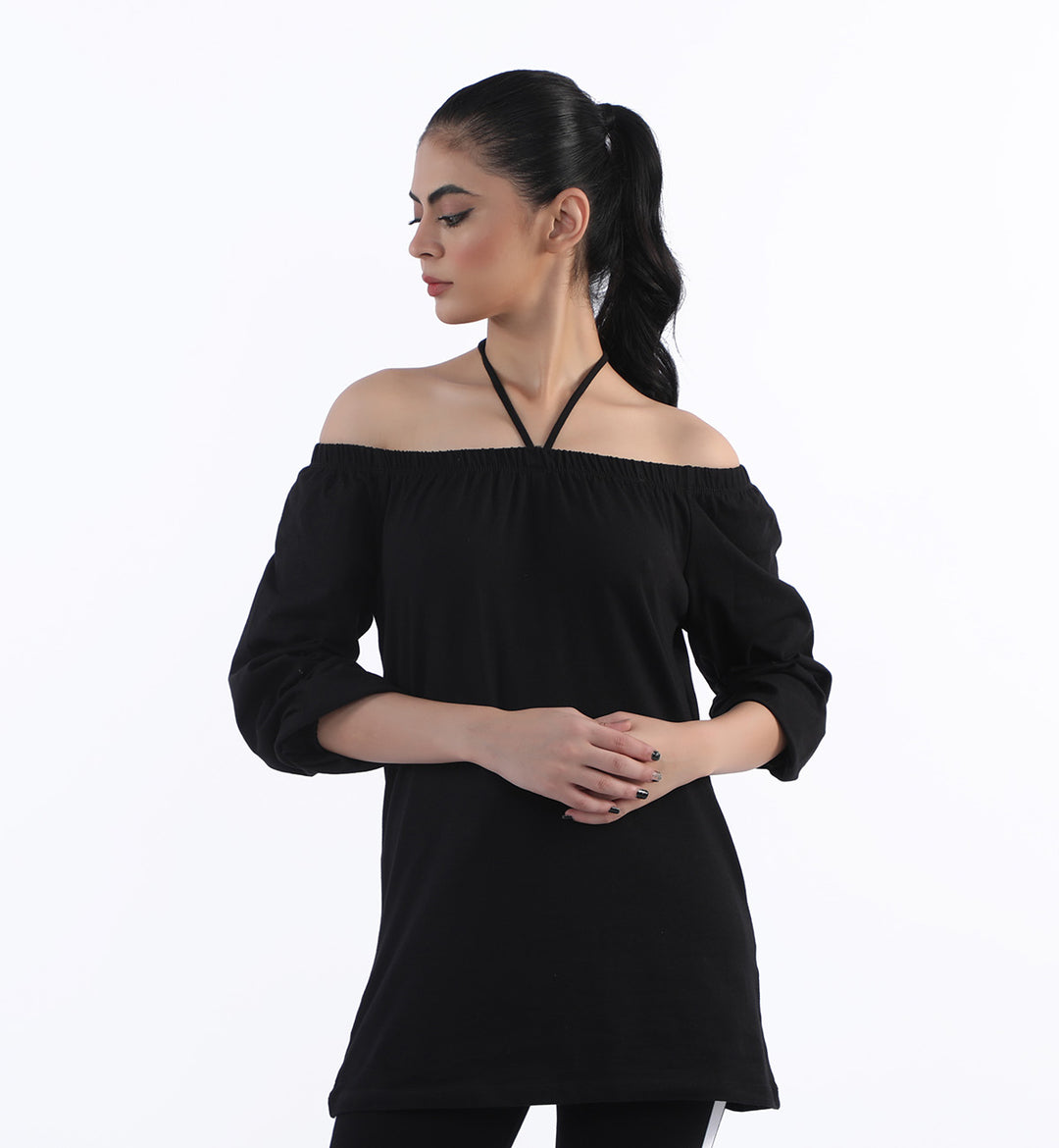 Off shoulder Halter Black