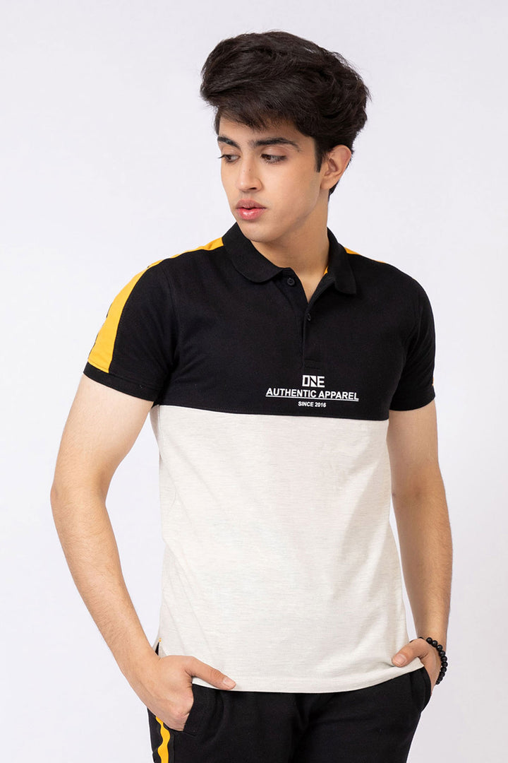 Paneled Polo Black/Grey